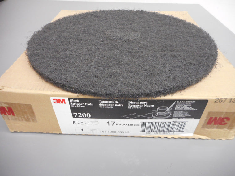 17" Black Stripping Pads Case of 5 3M 7200 for Floor Scrubber