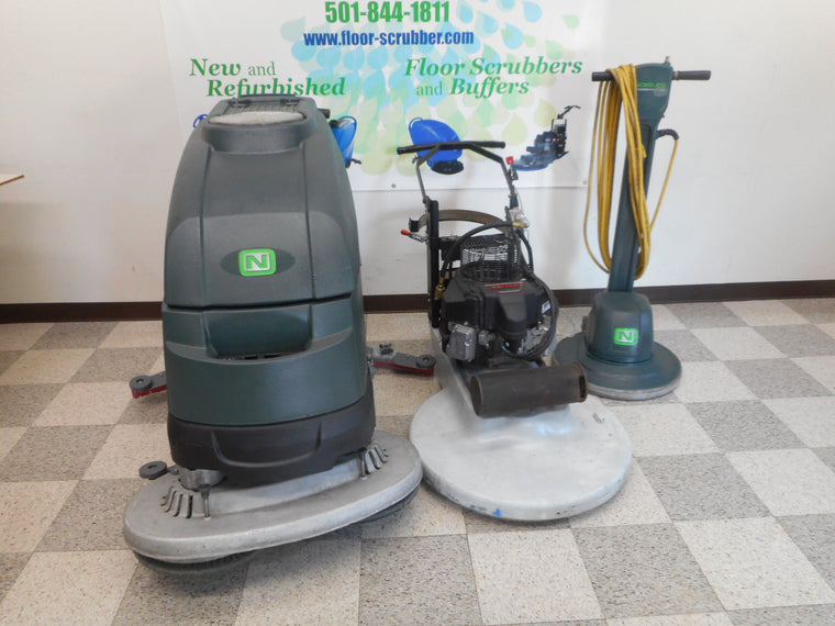 Used Tennant Nobles SS5 floor scrubber and betco propane buffer